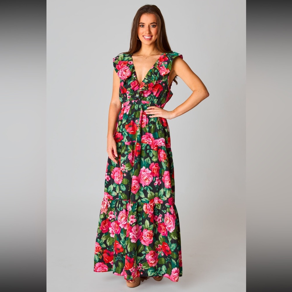 BuddyLove Black Rose floral Maxi dress. Size M. Worn once